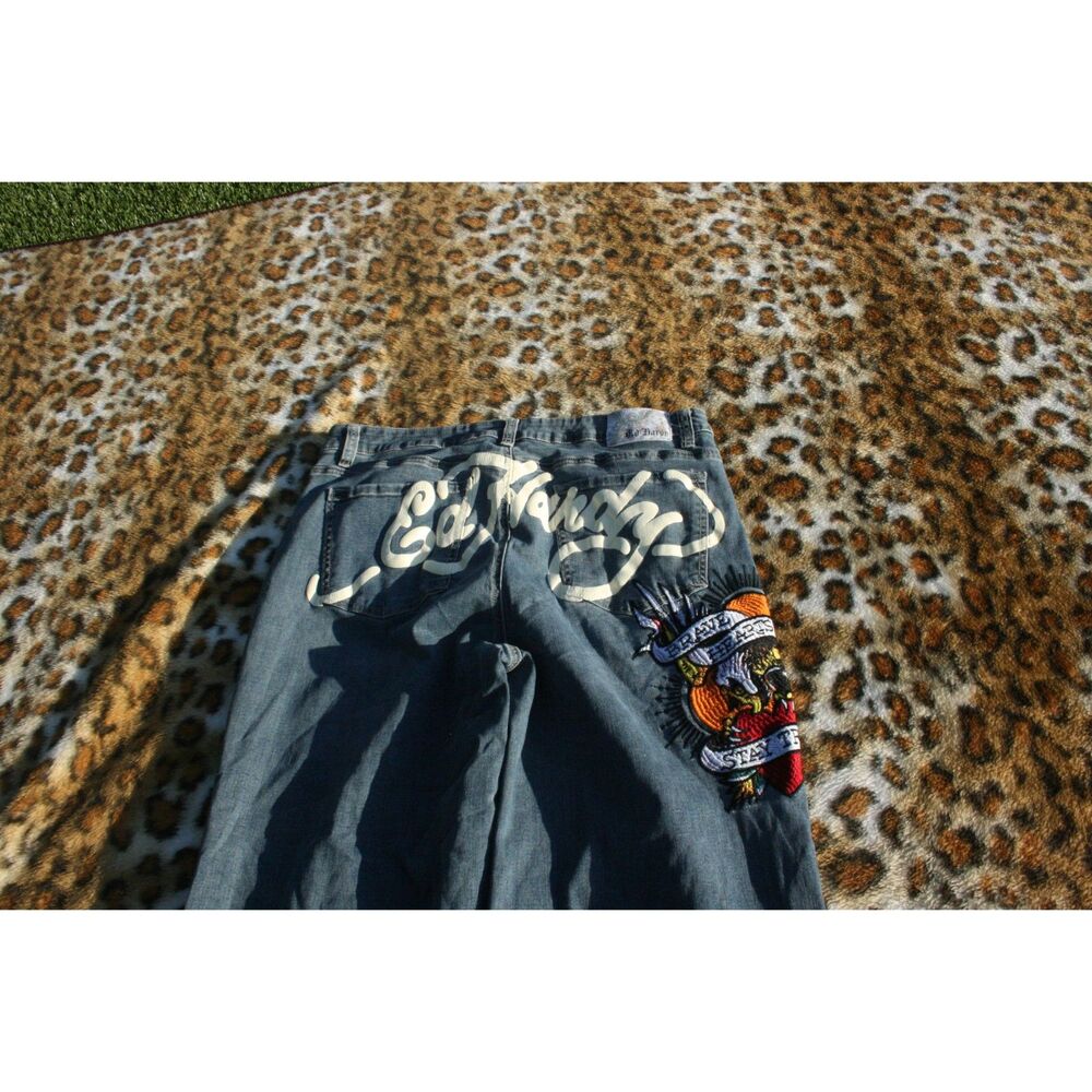 Ed Hardy Christian Audigier Vintage Baggy Jeans Y2K Embroidered Dragon 34